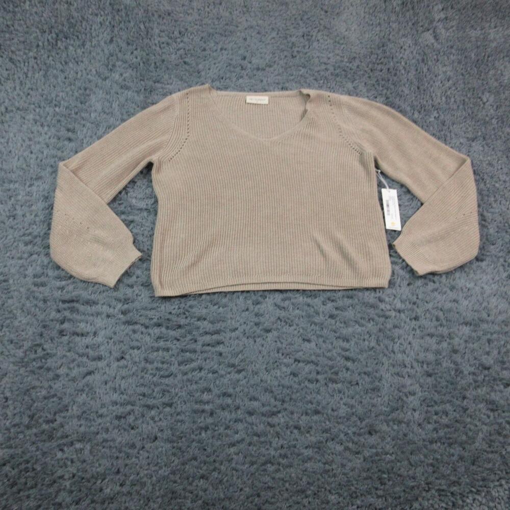 78 & Sunny Sweater Womens XL Beige V Neck Balloon Sleeve Knit Pullover NWT